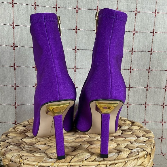 Good American Royal Purple Ankle Boots Pointed Toe Stiletto Neoprene Bootie 6.5 - Picture 4 of 8
